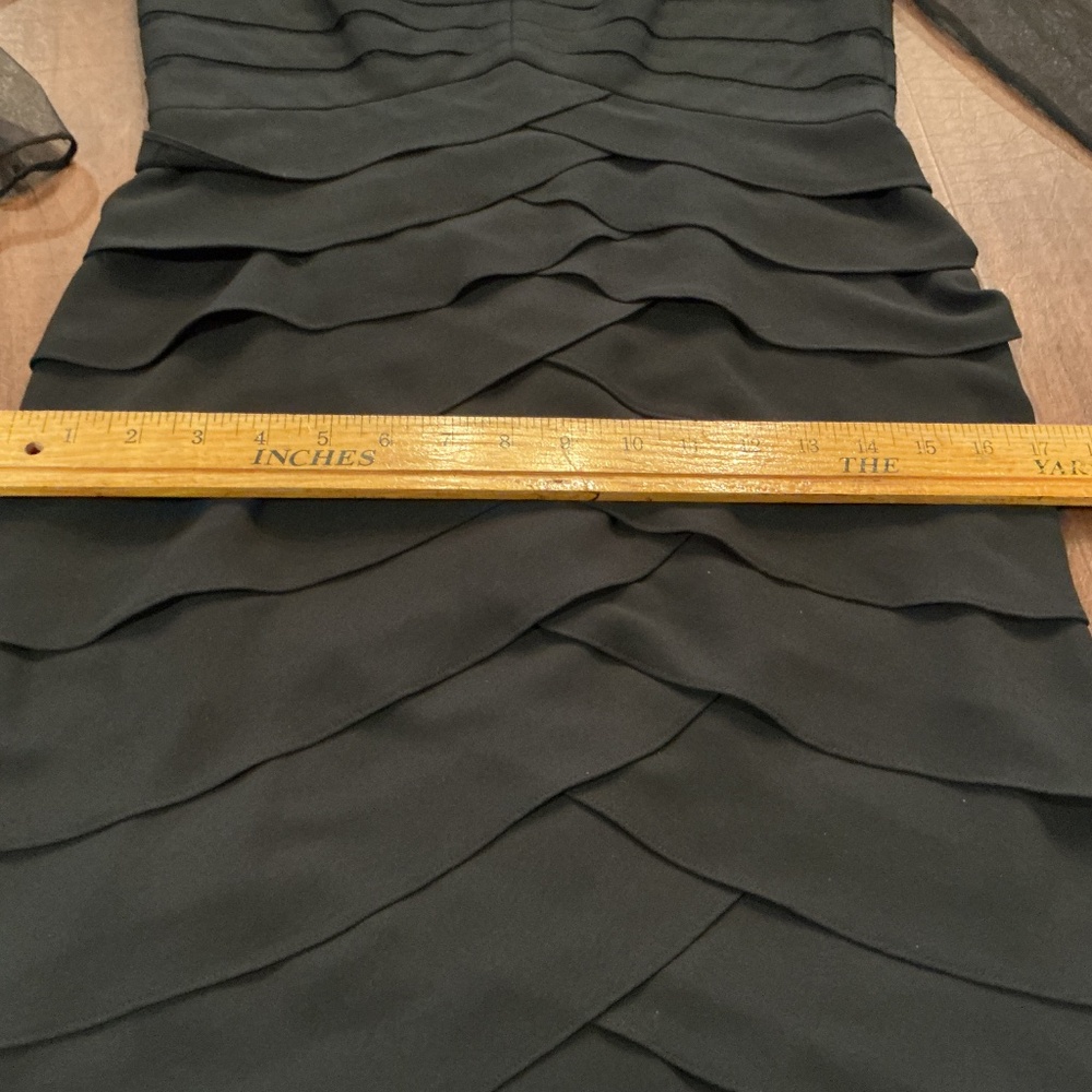 Adrianna Papell 8 Black Dress Tiered Shutter Pleat Illusion mesh Sleeve - Picture 7 of 10